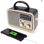 Rádio Portátil Retro Recarregável Am/fm Bluetooth Lanterna Cor Marrom