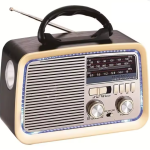 Rádio Portátil Retro Recarregável Am/fm Bluetooth Lanterna Cor Marrom